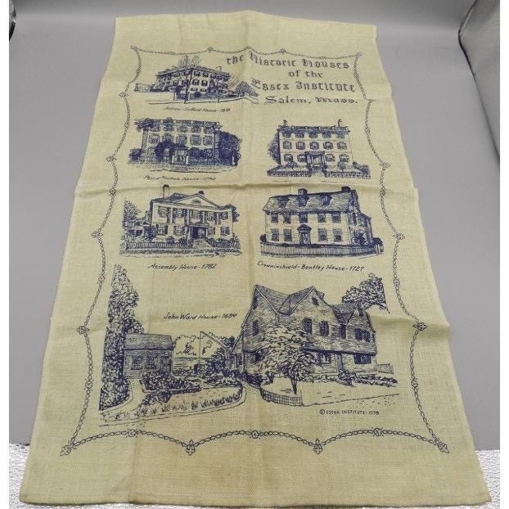 Houses of Essex Institute Linen Dish Tea Towel 1978 MA Wall Hanging